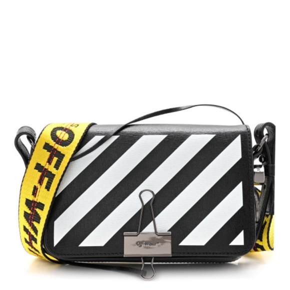 Off-White Saffiano Striped Mini Diagonal Binder Clip Bag - Picture 1 of 14